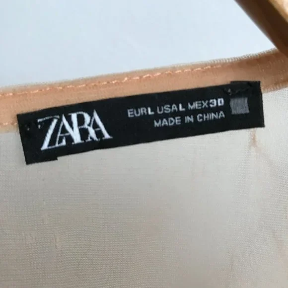 Zara Nude Sheer Long Sleeve Belted Blouse - Picture 3 of 13